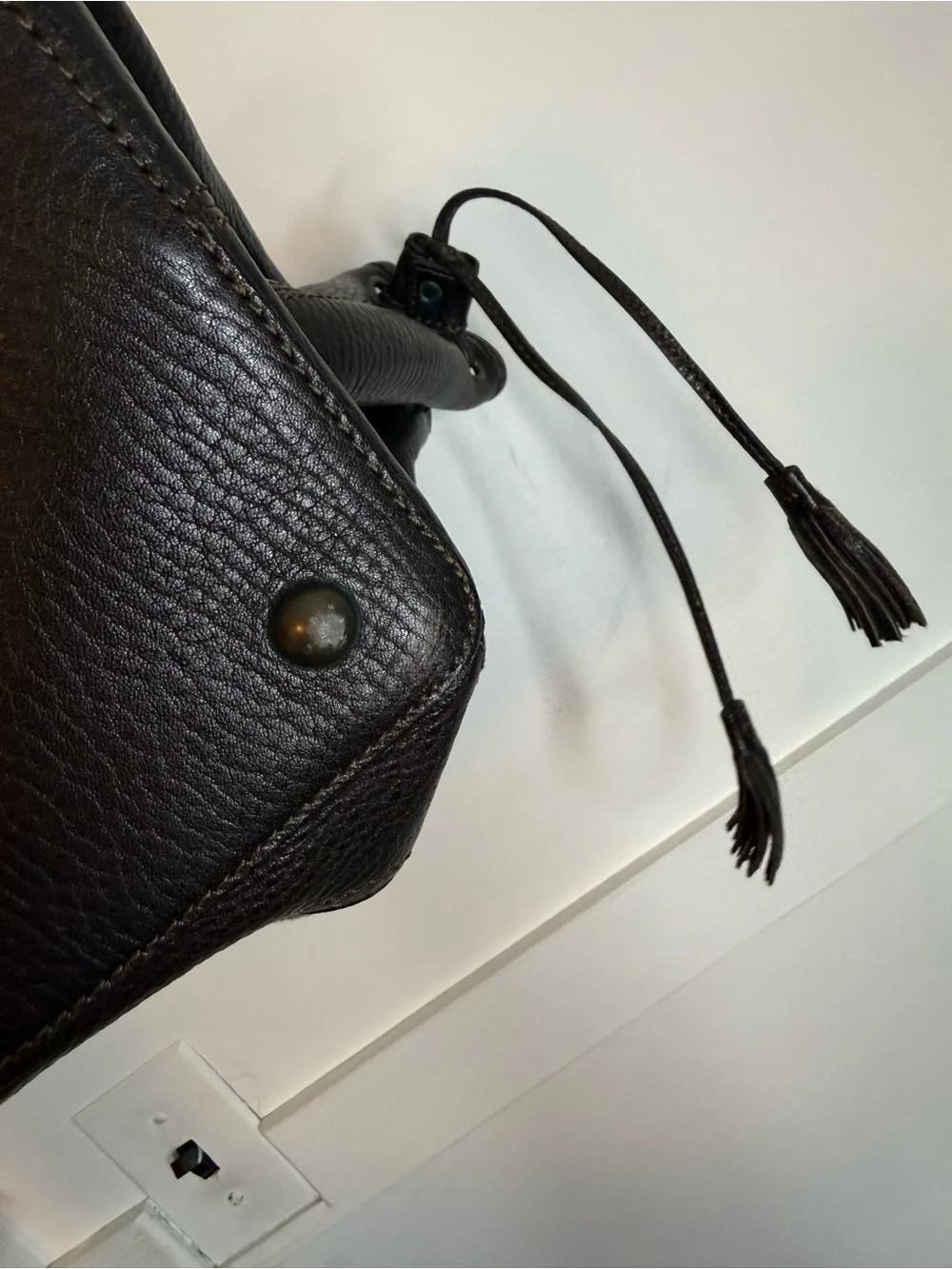 Banana Republic Vintage Y2K Wool Leather Drawstring Satchel Tote Bag